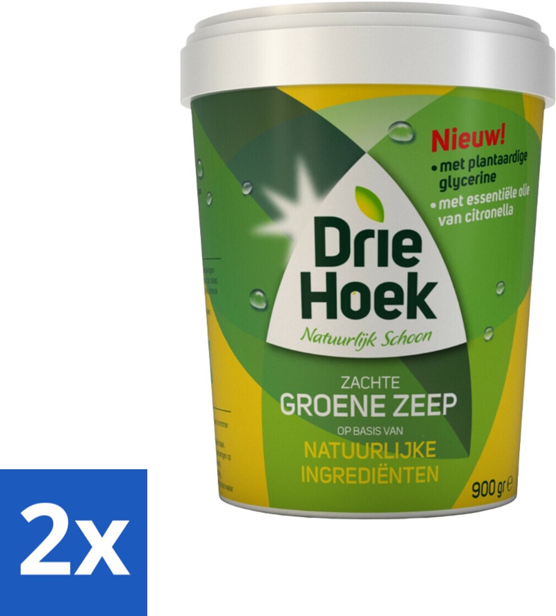 2 x Driehoek – Zachte Zeep – Groene Zeep – 900 gr - Natuurlijke Zeep - Reinigingsmiddel - Hout Reinigen - Steen Reinigen - Textiel Reinigen