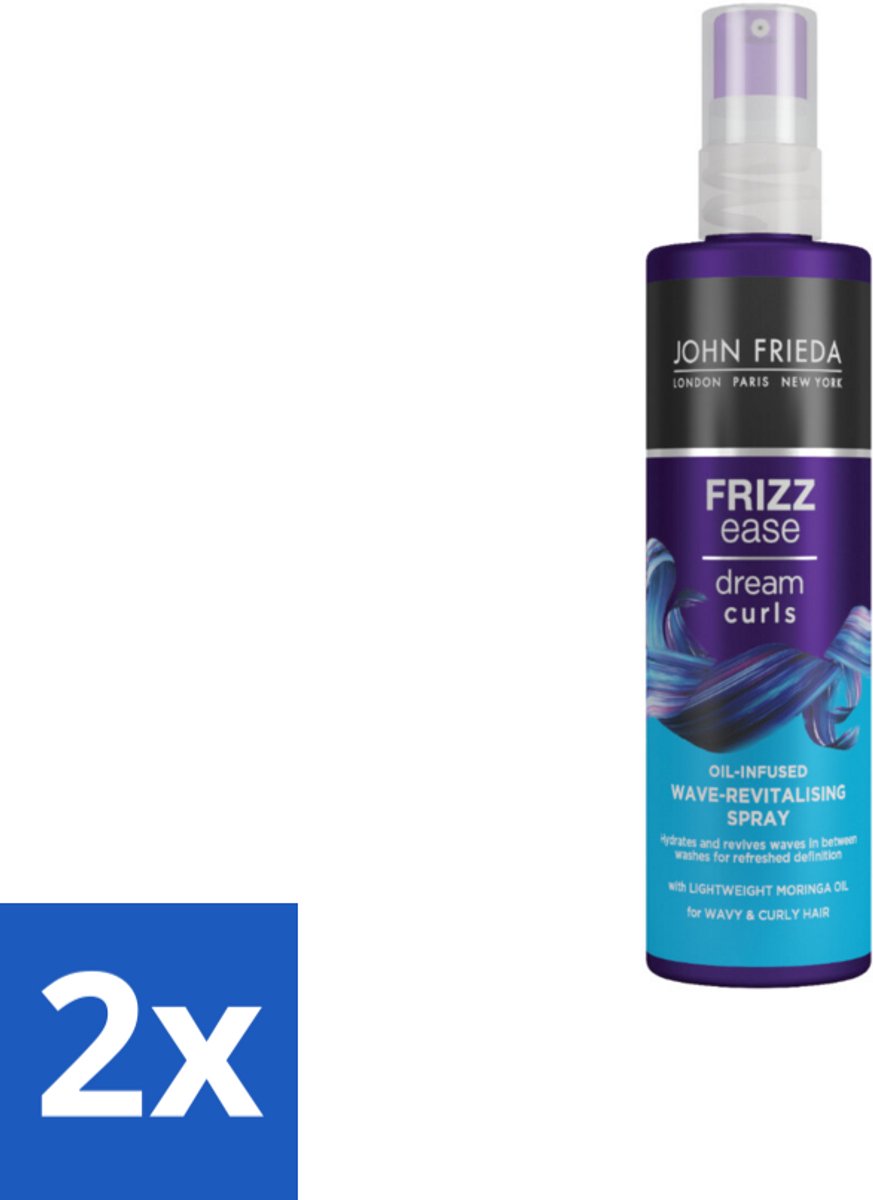 2 x John Frieda – Spray – Frizz Ease Dream Curls Oil Infused Revitalising – Hydraterend en verfrissend – 150 ml - Krullen Opfrissen - Krullen Hydrateren - Anti-pluis Spray - Golven En Krullen - Tussen-wasbeurt Opfrisser