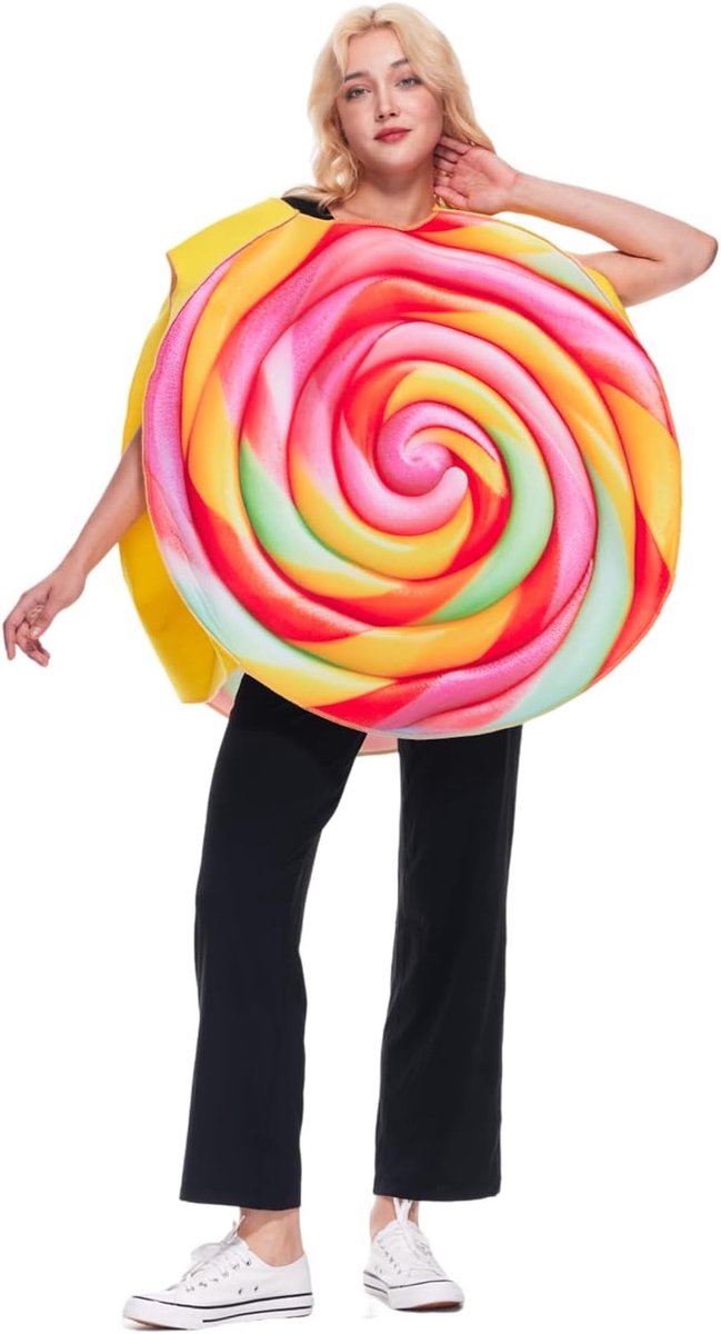 Unisex Lollipop Kostuum voor Volwassenen - Regenboog Snoep Outfit voor Halloween Feest en Carnaval