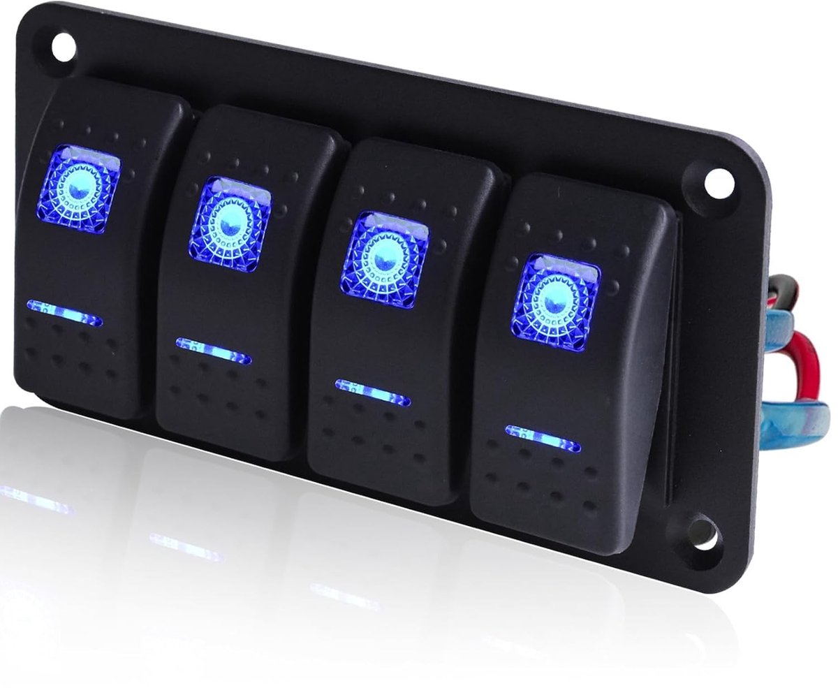 4 Gang Toggle Switch Paneel met Blauwe Verlichting - Voor Auto, Marine, Boot en RV - Voor Eenvoudige Bediening en Installatie