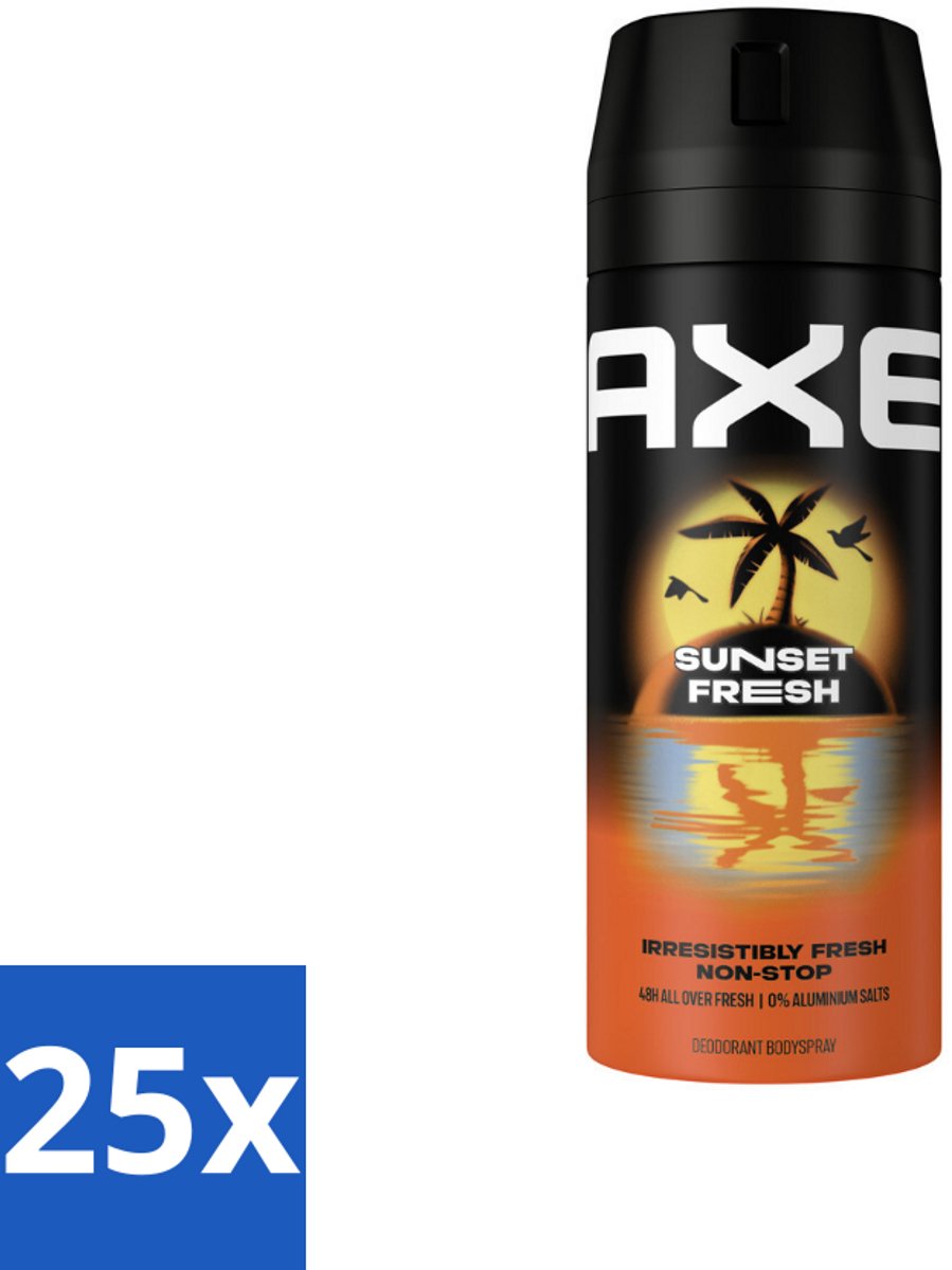 25 x Axe – Deodorant – Sunset Fresh – 150 ml - Axe Sunset Fresh Bodyspray - Frisse Bodyspray - Zink-zap Technologie - Anti-geur - Citrusgeur