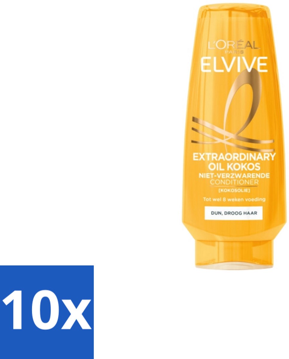 10 x L'Oréal Elvive Extraordinary Oil Conditioner Kokos 200 ml - Conditioner Kokosolie - Droog Haar - Voeding Haar - Zachtheid Haar - Glans Haar