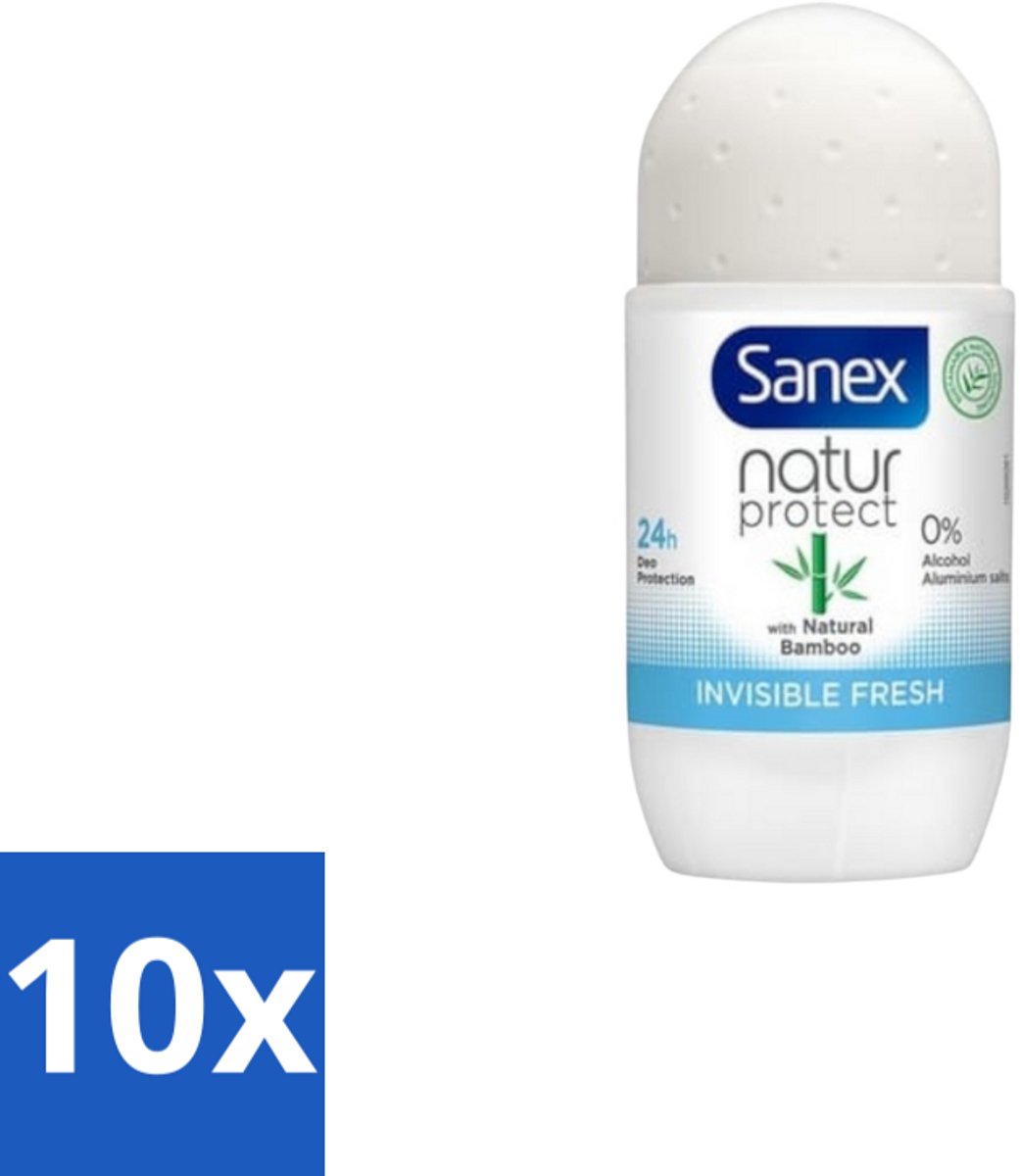 10 x Sanex – Deo Roll-on – Bamboo Invisible Fresh – 50 ml - Bamboo Deodorant - Onzichtbare Deodorant - Deodorant Roll-on - Frisheid - Kledingbescherming