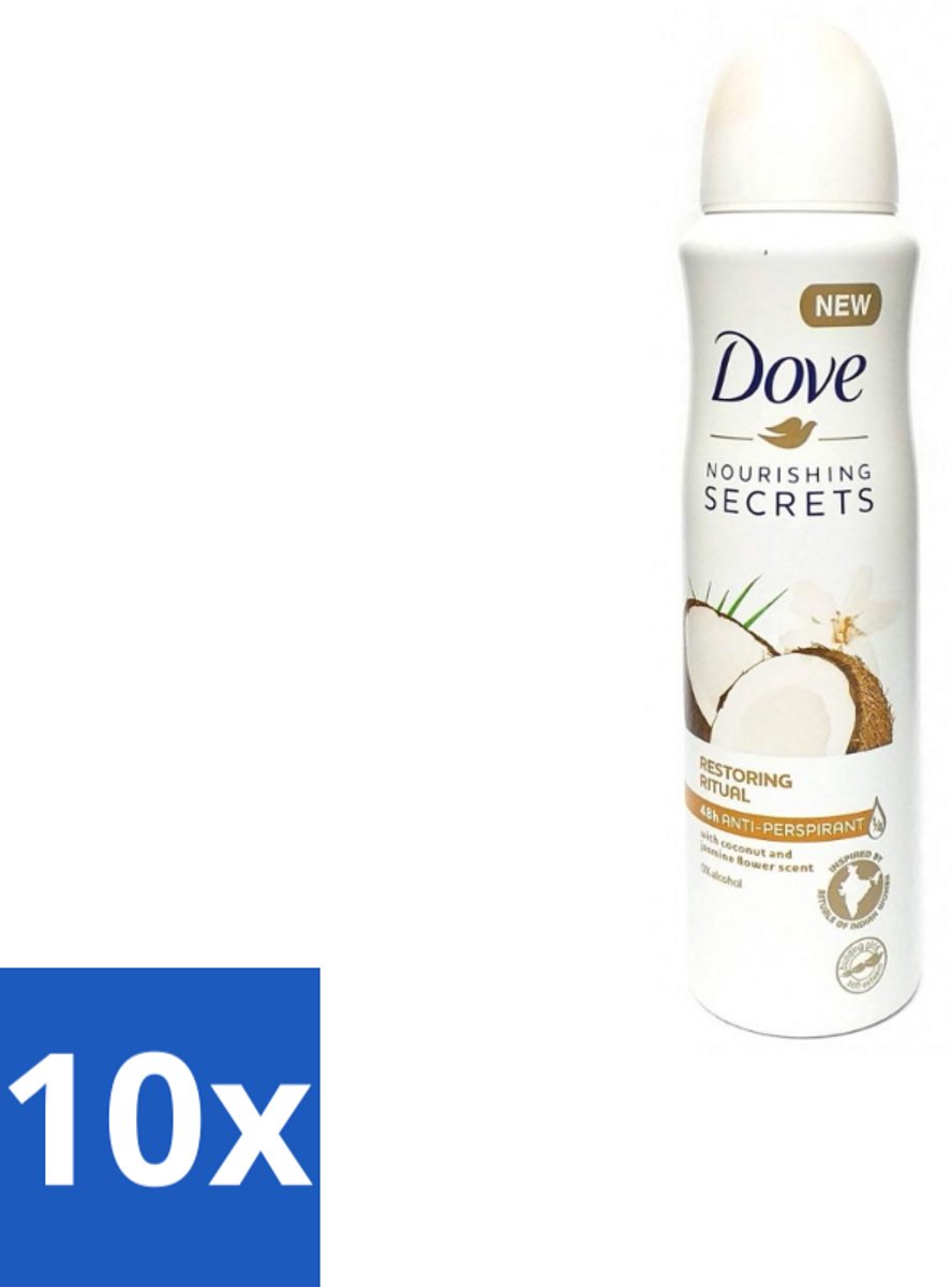 10 x Dove – Deodorant Spray – Restoring Ritual Cocos & Jasmijn – 150 ml - Deodorant Spray - Kokos En Jasmijn - Alcoholvrije Deodorant - Huidverzorging - Okselverzorging