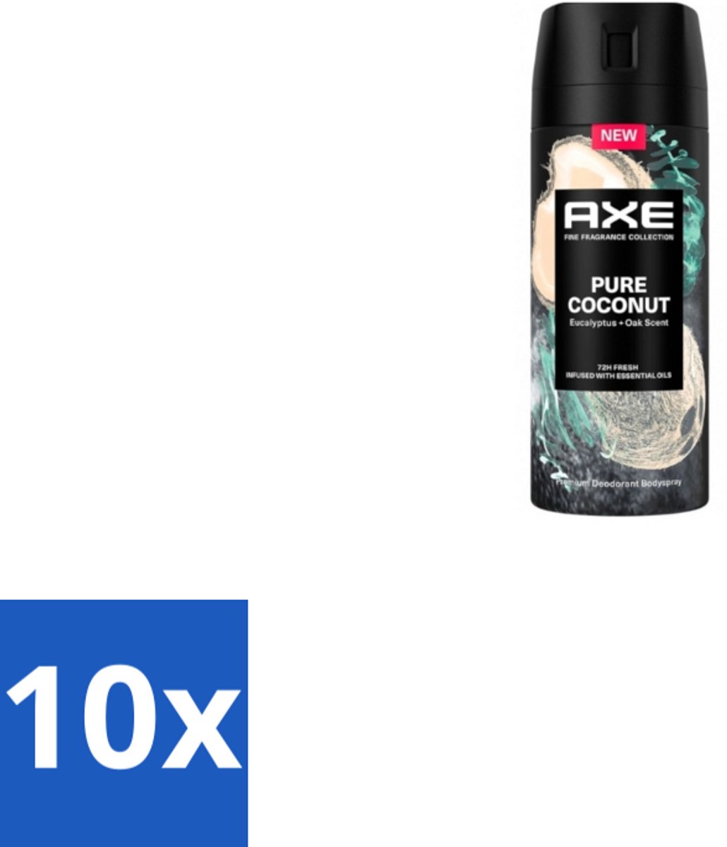 10 x Axe – Deodorant Spray – Pure Coconut – 150 ml - Deodorant Spray - Kokosgeur - Frisheid - Transpiratiegeur - Mannelijke Deodorant