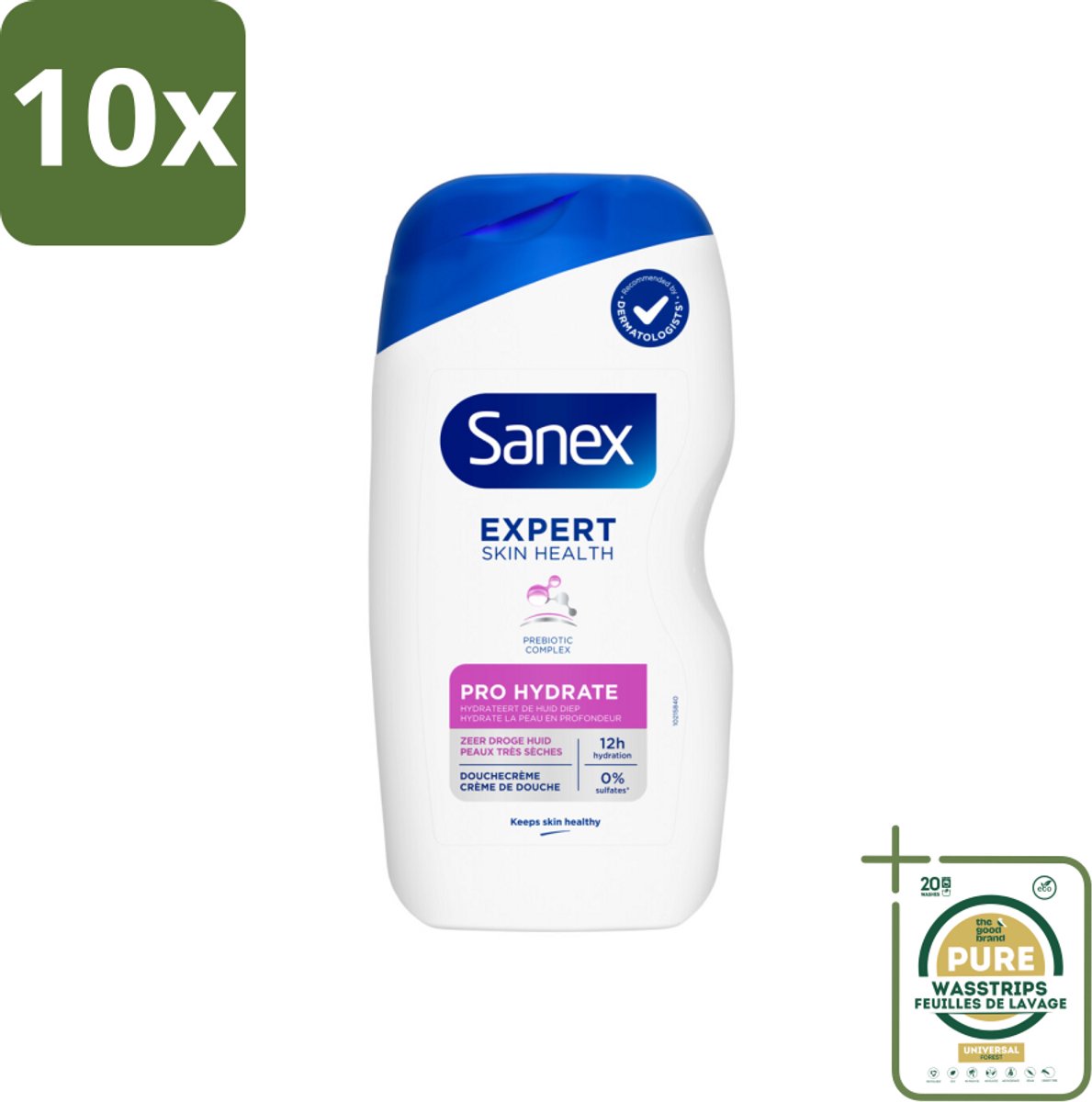 10 x Sanex Douchegel Expert Skin Health Pro Hydrate 400 ml - Grootverpakking - Droge Huid - Hydratatie - Glycerine - Inuline - Huidverzorging