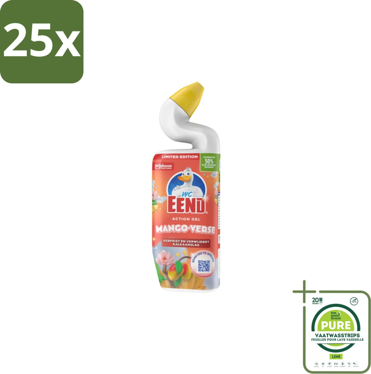25 x WC Eend Toiletreiniger Action Gel Mango Verse 750 ml - Grootverpakking - Toiletreiniger - Toilet Reinigen - Kalkaanslag Verwijderen - Toilet Hygiëne - Toilet Schoonmaken