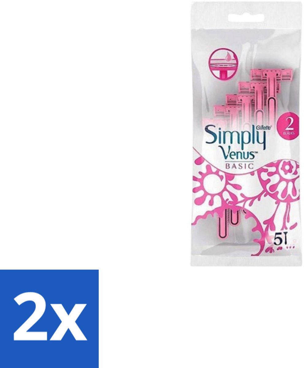2 x Gillette Simply Venus – Wegwerpscheermesjes – Basic – 5 mesjes - Scheermesje Vrouw - Scheermesje Voor Vrouwen - Scheermesje Voor Benen - Scheermesje Voor Oksels - Scheermesje Dagelijks Gebruik