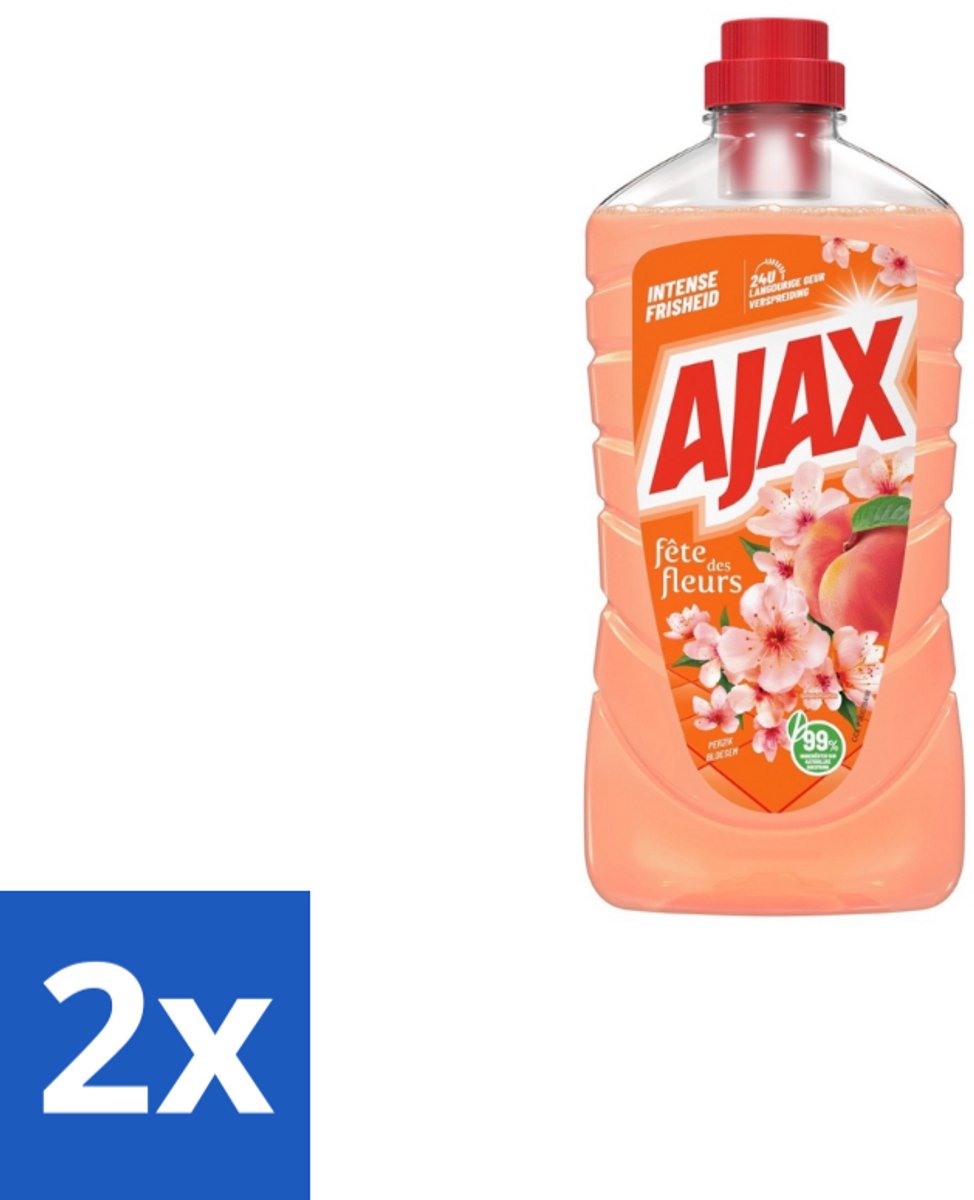 2 x Ajax Allesreiniger Fête Des Fleurs Peach 1 liter - Allesreiniger - Reinigen - Perzikgeur - Huishoudelijke Reiniger - Reinigingsmiddel