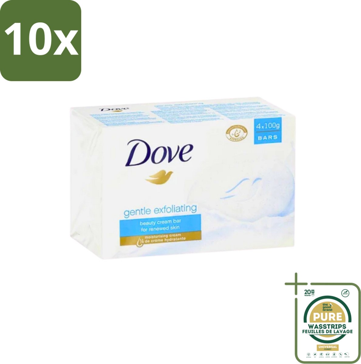 10 x Dove - Zeep - Gentle Exfoliating - Verfrissend - 4 x 100 g - Grootverpakking - Dove Beauty Bar - Exfolierende Zeep - Zachte Huid - Huidverzorging - Vochtige Huid