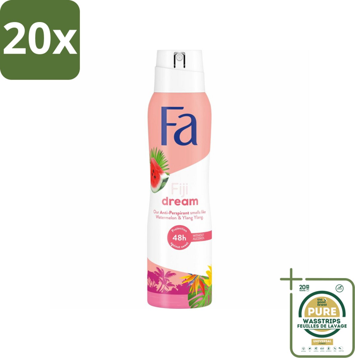 20 x Fa Deodorant Spray Fiji Dream 150 ml - Grootverpakking - Deospray - Anti-transpirant - 48 Uur Bescherming - Watermeloen - Ylang Ylang