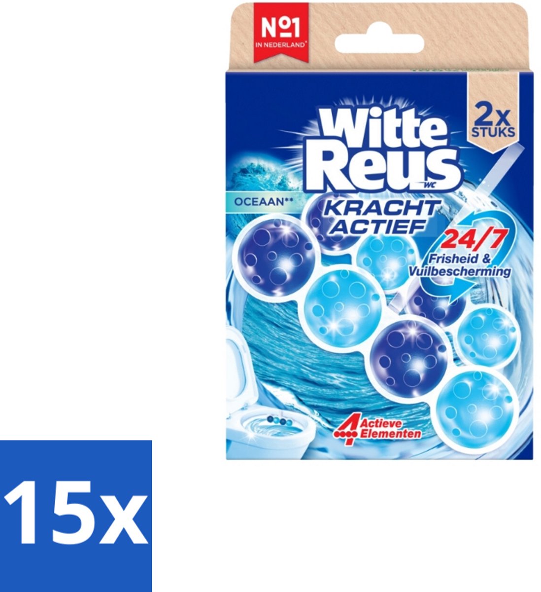 15 x Witte Reus Toiletblok Kracht Actief Oceaan 2 stuks per verpakking - Toiletblok - Reiniging - Oceaangeur - Anti-kalk - Kalkaanslag