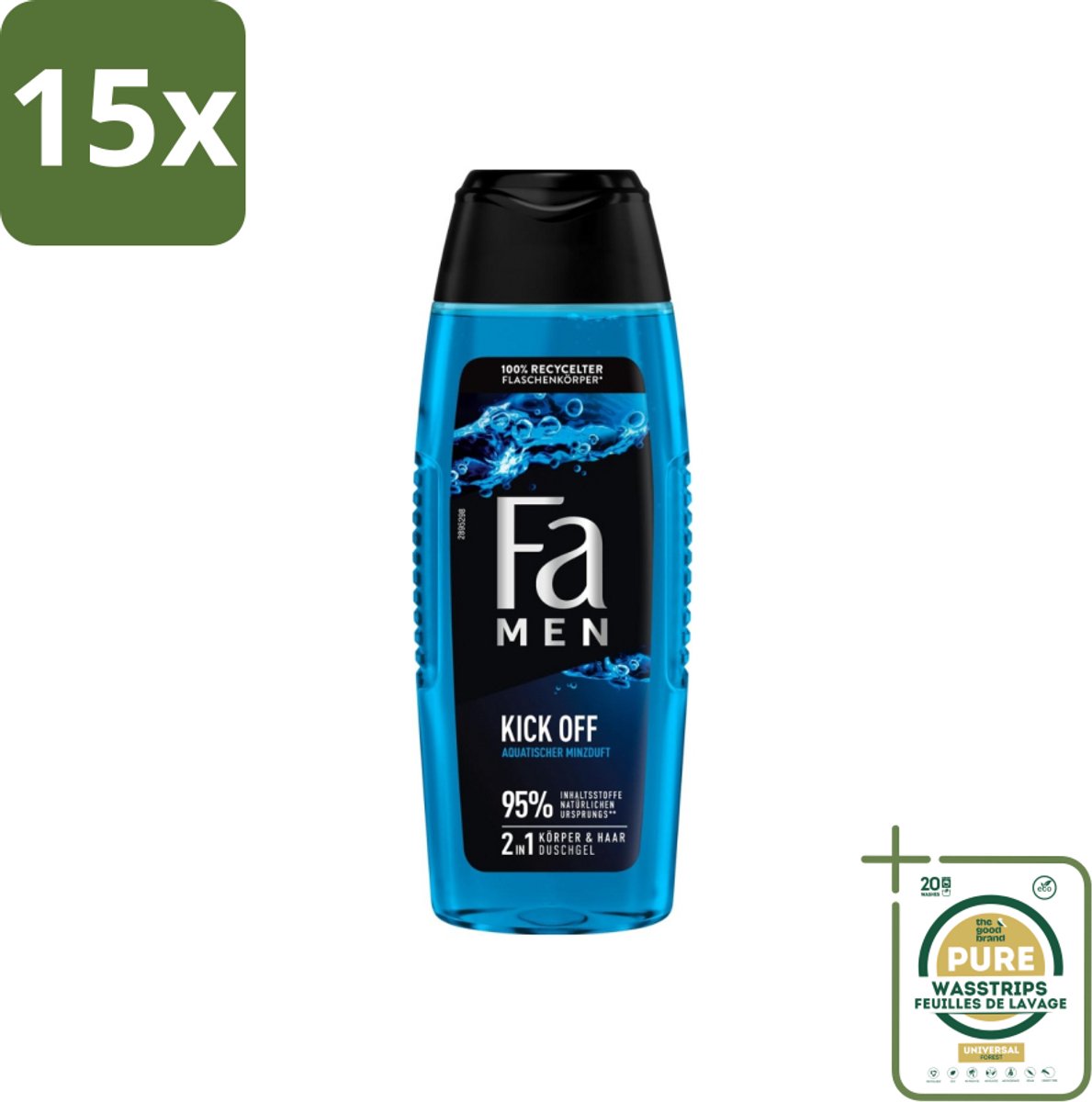 15 x Fa Men - Douchegel - Kick Off - Verfrissend & Energiek - Verzorgend - 250 ml - Grootverpakking - Douchegel Mannen - Watermunt Douchegel - Energieke Douche - Verfrissende Douche - Douchegel Voor Mannen