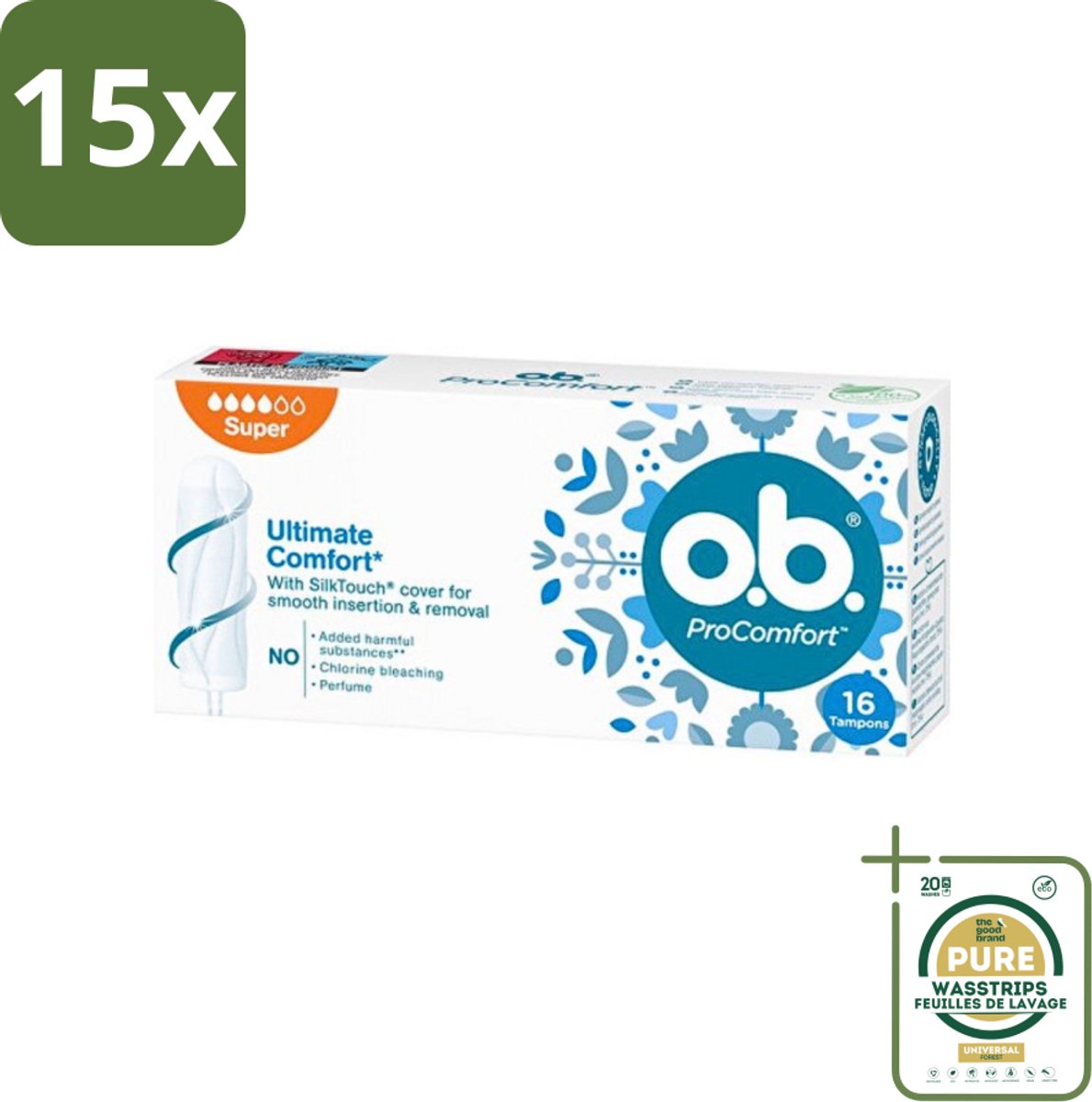 15 x o.b. Tampons - ProComfort Super - Voor Comfort en Zachte Bescherming - 16 Tampons - Grootverpakking - Tampons - Menstruatiebescherming - Comfort - Zachte Bescherming - 100% Plantaardige Kern