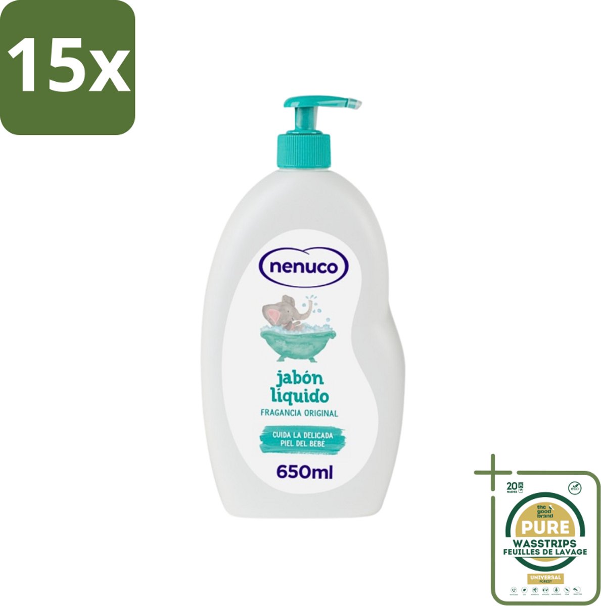 15 x Nenuco - Jabon Líquido - Vloeibare Zeep - Originele Geur - Met Doseerpomp - 650 ml - Grootverpakking - Vloeibare Zeep - Handzeep - Douchegel - Badzeep - Baby Huid