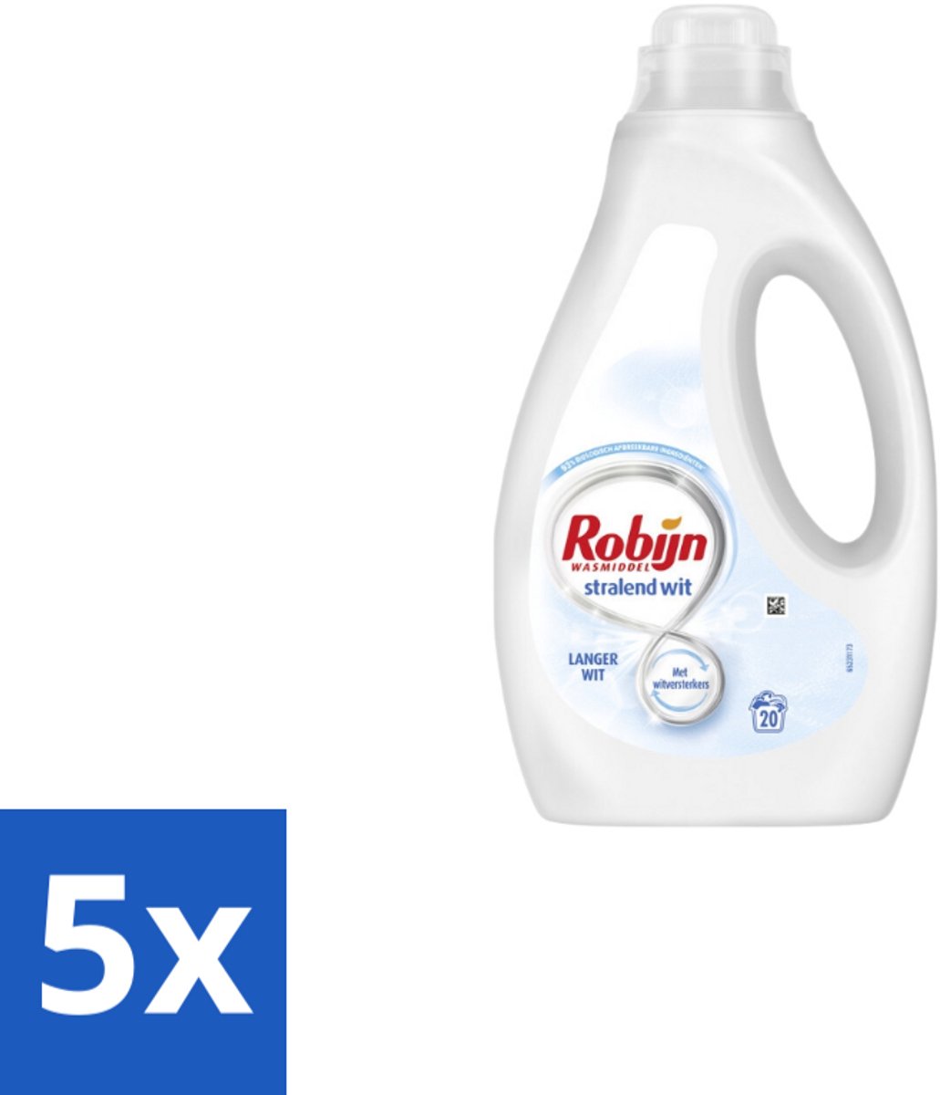 Robijn – Vloeibaar Wasmiddel – Stralend Wit – 20 wasbeurten - Bulkverpakking - 5 stuks