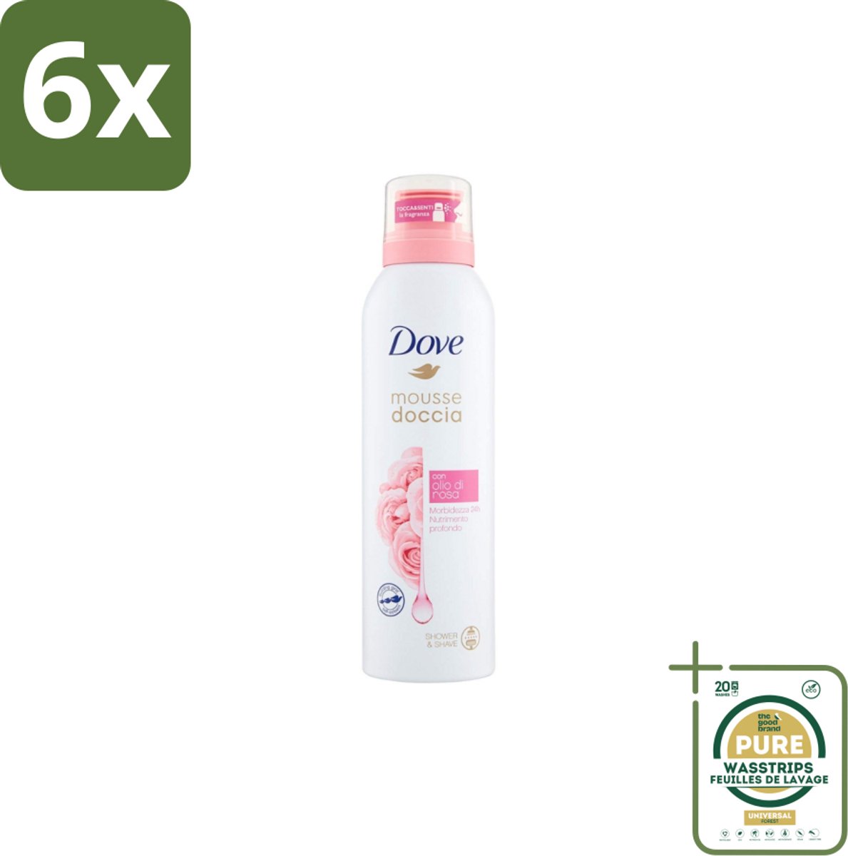 Dove – Douchefoam – Rose Oil – 200 ml - Voordeelverpakking - 6 stuks - Huidverzorging - Hydratatie