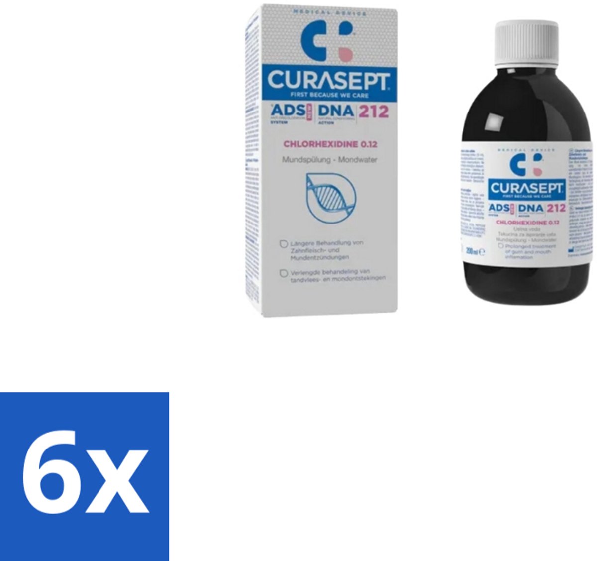6 x Curasept – Mondspoeling – ADS DNA 212 CHX 0,12% – 200 ml - Mondspoeling - Chloorhexidine - Tandvlees - Tandplak - Mondhygiëne
