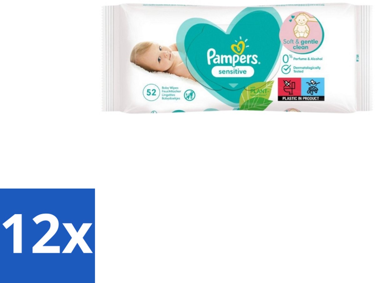 12 x Pampers – Babydoekjes – Sensitive – 52 Doekjes - Gevoelige Babyhuid - Pasgeboren Baby - Milde Reiniging - Zachte Doekjes - Baby Verzorging