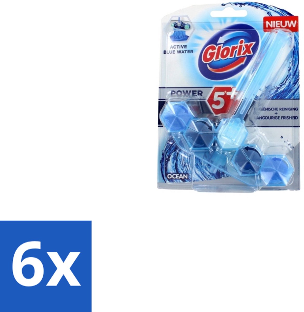 6 x Glorix – Toiletblok – Blauw Water Ocean – Fris - Toiletblok - Blauw Water - Reiniging Toilet - Anti-kalk - Frisse Geur
