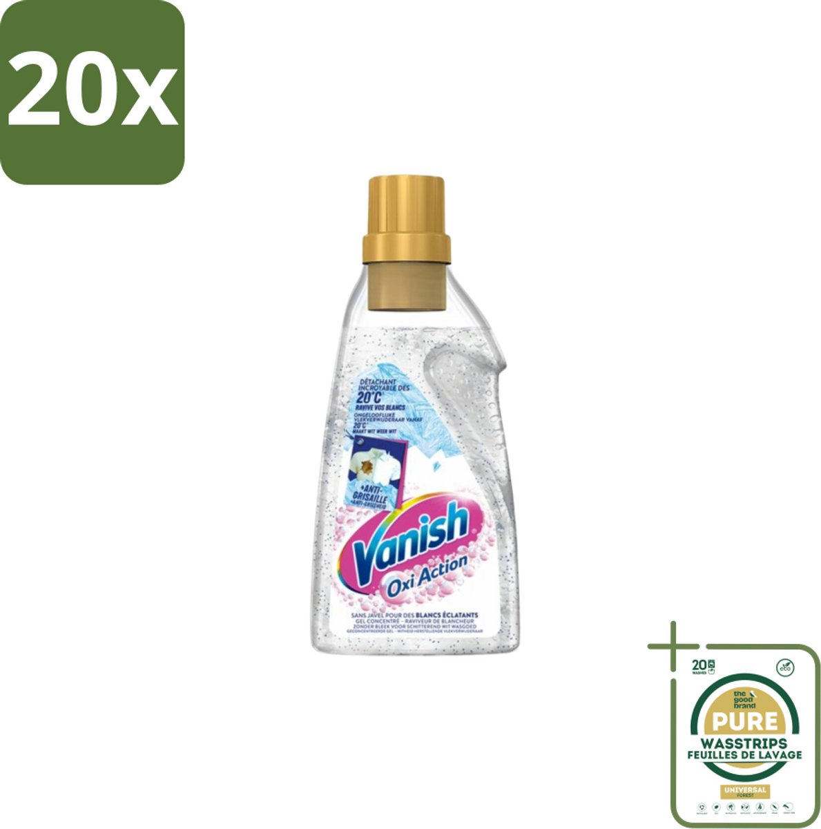 20 x Vanish – Wasbooster Gel – Oxi Action Whitening – 750 ml - Grootverpakking - Wasbooster Gel - Witte Was - Vlekverwijdering - Witversterking - Actieve Zuurstof