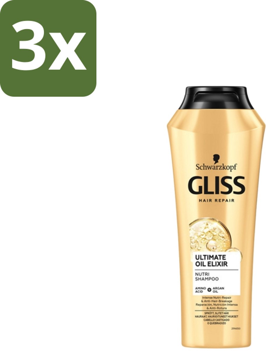 Gliss Kur – Shampoo – Ultimate Oil Elixir – 250 ml - Bulkverpakking - 3 stuks