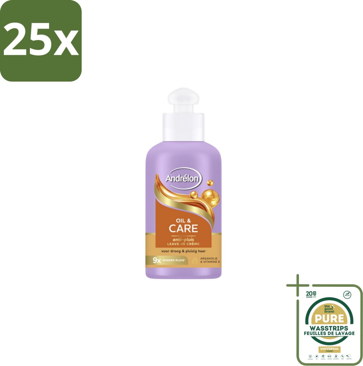 25 x Andrélon Leave-In Creme Oil & Care 200 ml - Grootverpakking - Haarkruid - Anti-pluis - Pluiscontrole - Haarvoeding - Arganolie