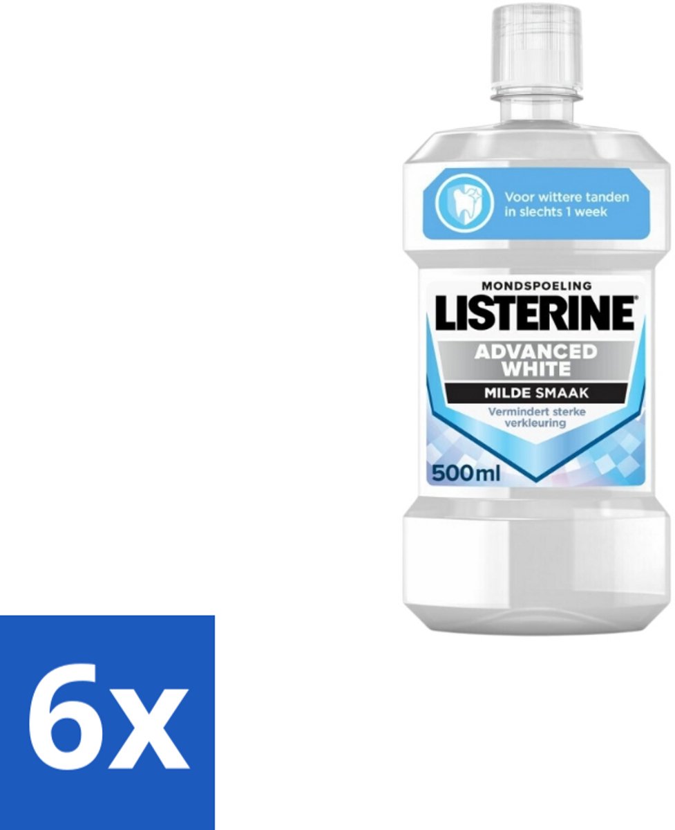 6 x Listerine – Mondwater – Advanced White – 500 ml - Mondwater - Tanden Witteren - Mondhygiëne - Mondverzorging - Aanslag Voorkomen