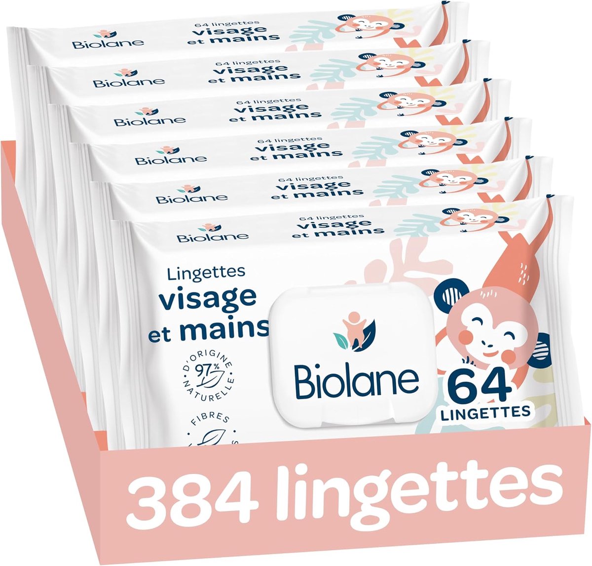 Babydoekjes voor Gezicht en Handen - 384 Stuks - 6 x 64 Doekjes - Voor Gevoelige Babyhuid - 97% Ingrediënten van Natuurlijke Oorsprong