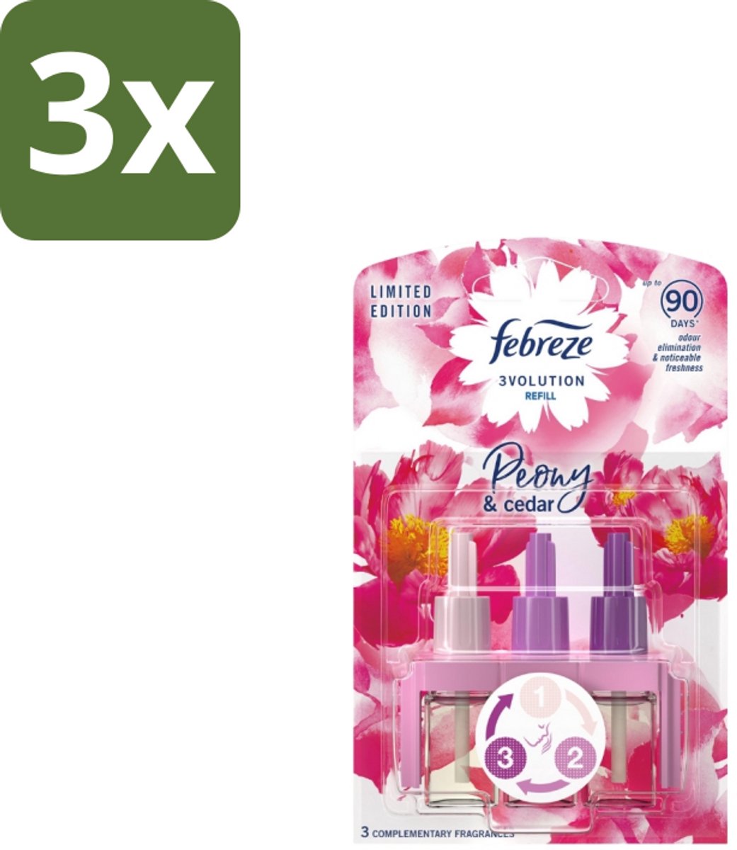 3 x Ambi Pur – Luchtverfrisser – 3Volution Peony & Cedar – Langdurig - Luchtverfrisser - Geurverwijdering - Elektrische Luchtverfrisser - Geurautomatisch - Geurwisseling
