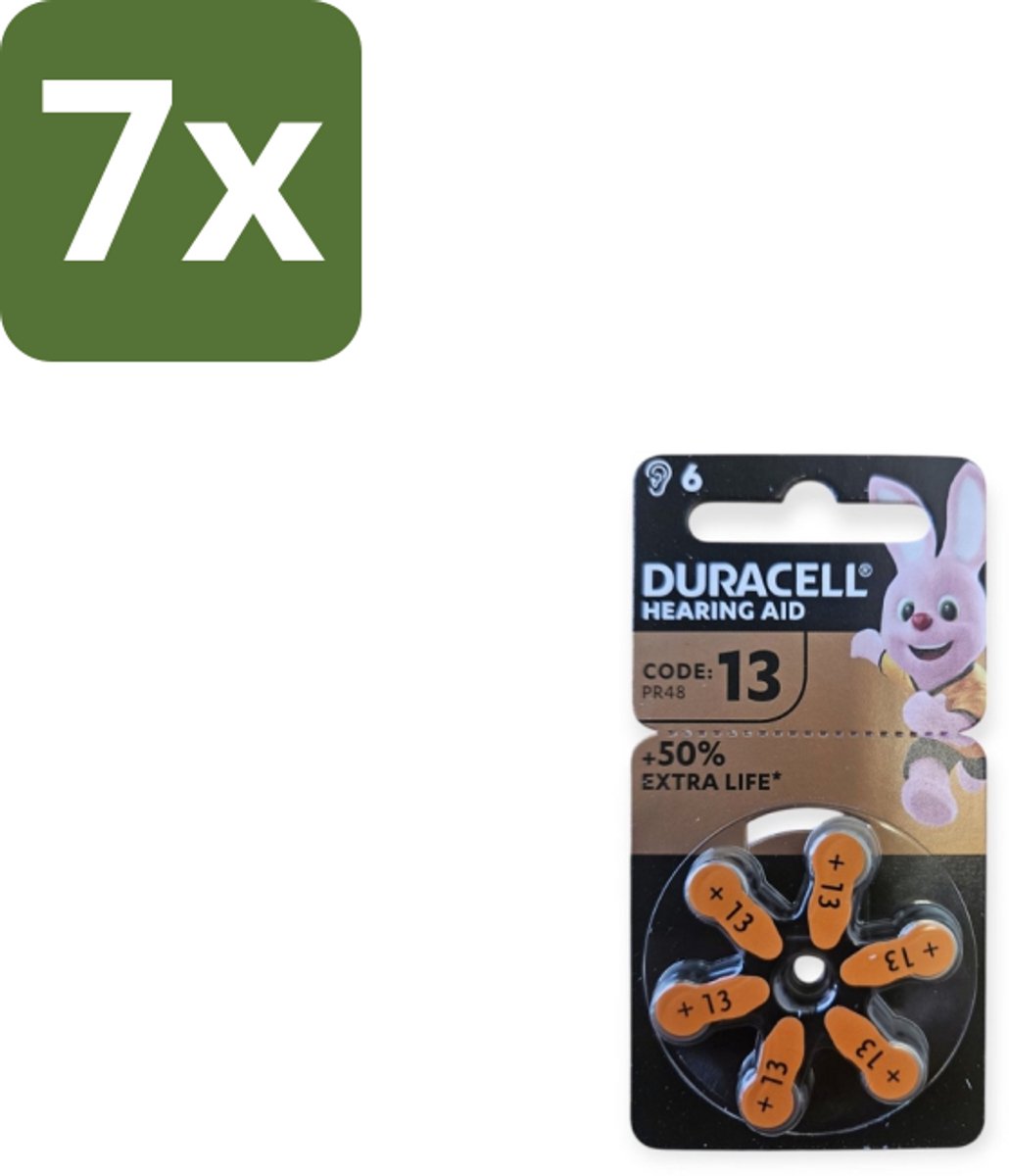 7 x Duracell Gehoorapparaat Batterijen 13 6 stuks per verpakking - Gehorenapparaten Batterijen - Gehoorapparaten Batterijen Type 13 - Zink-lucht Batterijen - Gehoorapparaten Batterijen 6 Stuks - Betrouwbare Batterijen