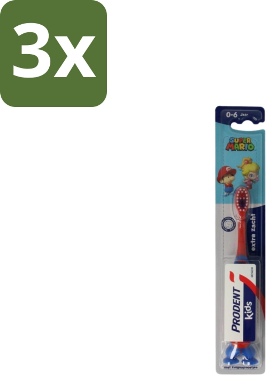3 x Prodent – Tandenborstel – Super Mario – 0–6 jaar - Tandenborstel Kinderen 0-6 Jaar - Super Mario Tandenborstel - Tandenpoetsen Kinderen - Gezonde Tandenborstel - Kindertandenborstel