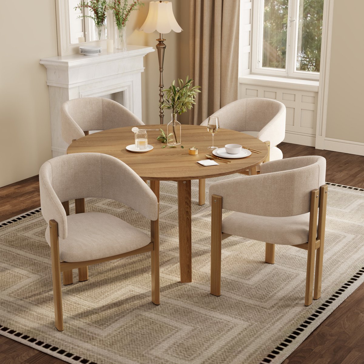 COVREO Eetkamerstoel 61,5x52,5x83 cm beige, metaal houtlook, set van 4 Beige, houtkleur