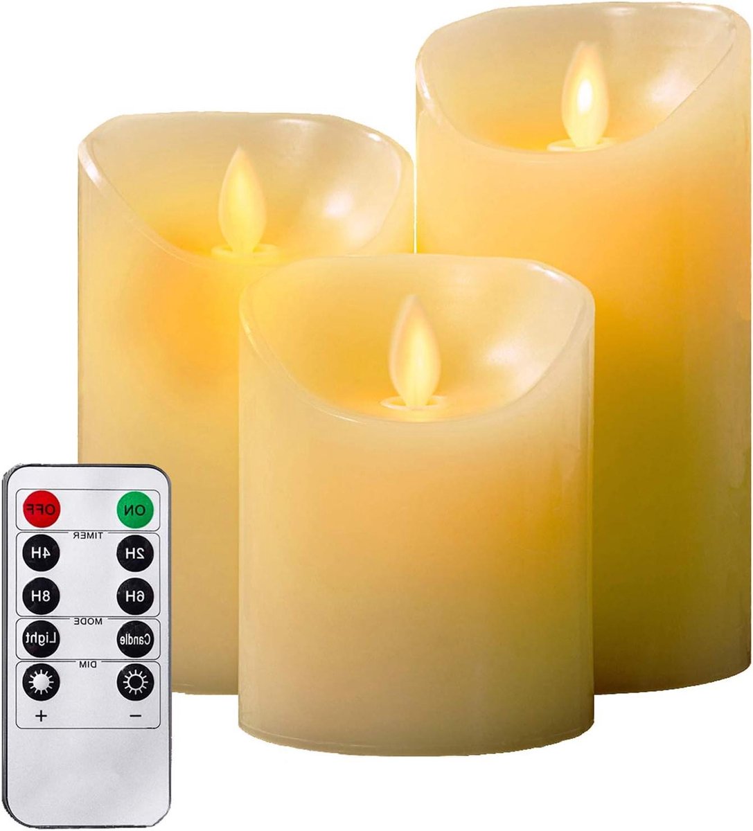 LED Kaarsen Set - Vlamloze Kaarsen - Sfeer Creëren - Echt Wax Uiterlijk - 3 Maten - Ivoor