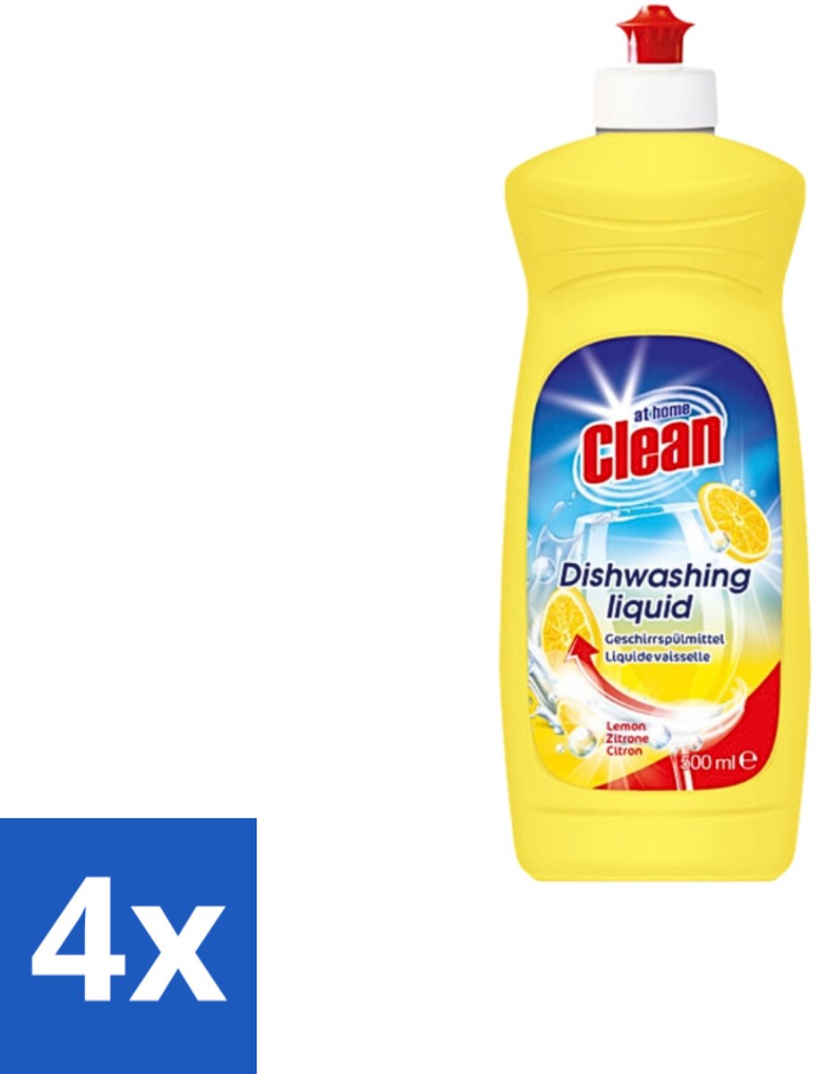 At Home - Clean - Afwasmiddel - Lemon - Stralend Schone Vaat - 500 ml - Voordeelverpakking - 4 stuks