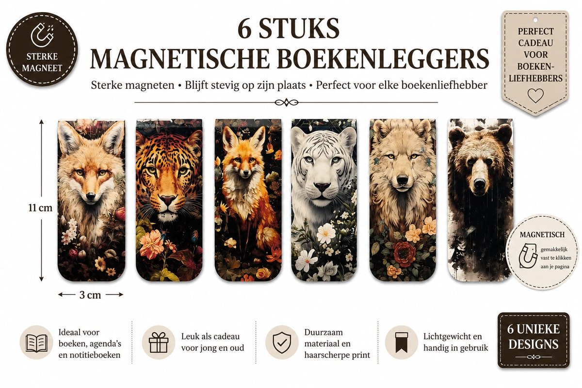Magnetische Boekenleggers 6 Stuks – Dieren – Boekenlegger Set – Cadeau voor Boekenliefhebbers
