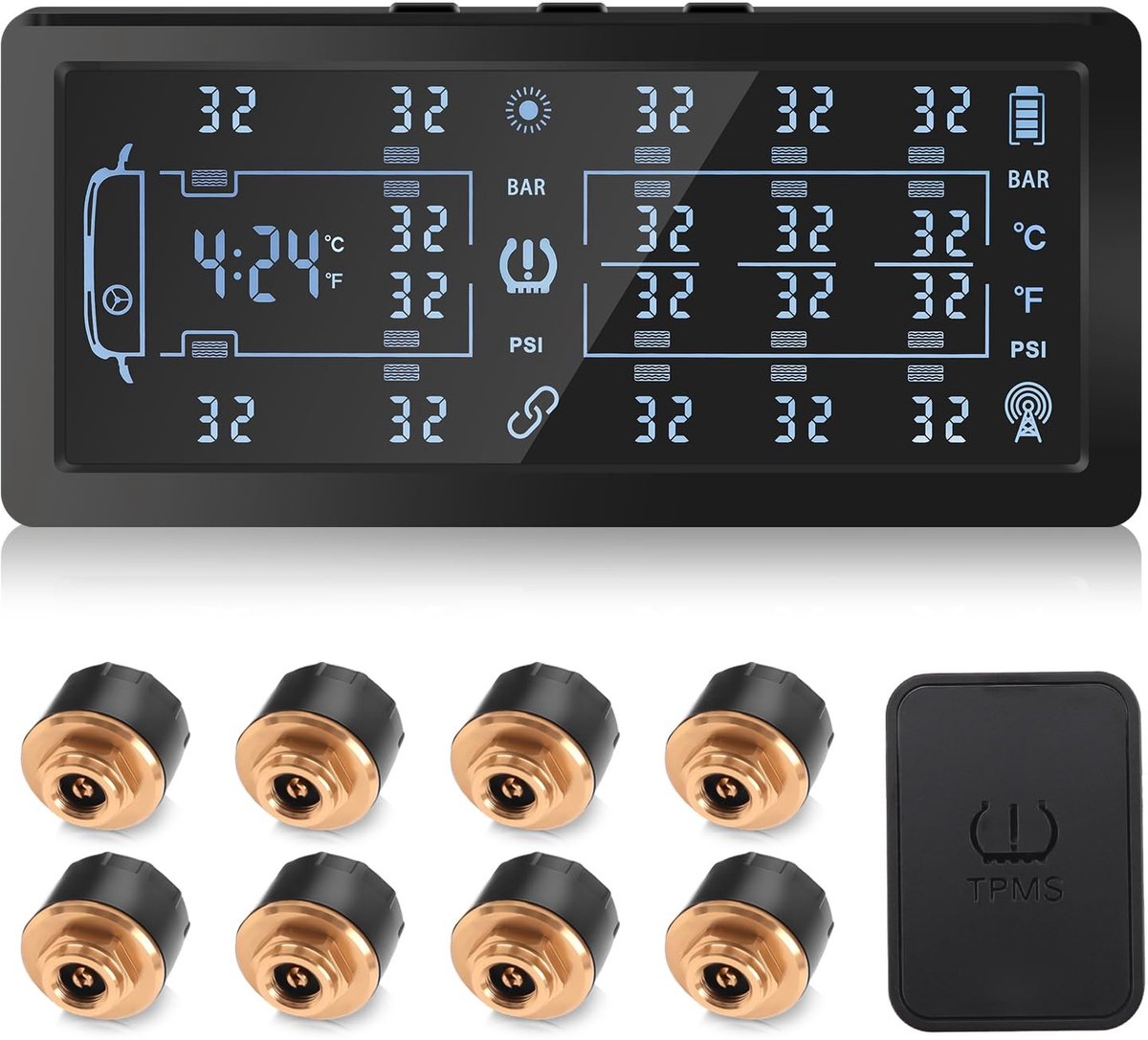 Solidchoice - Tyre Pressure Monitoring System met 8 Sensoren en 7 Inch Display