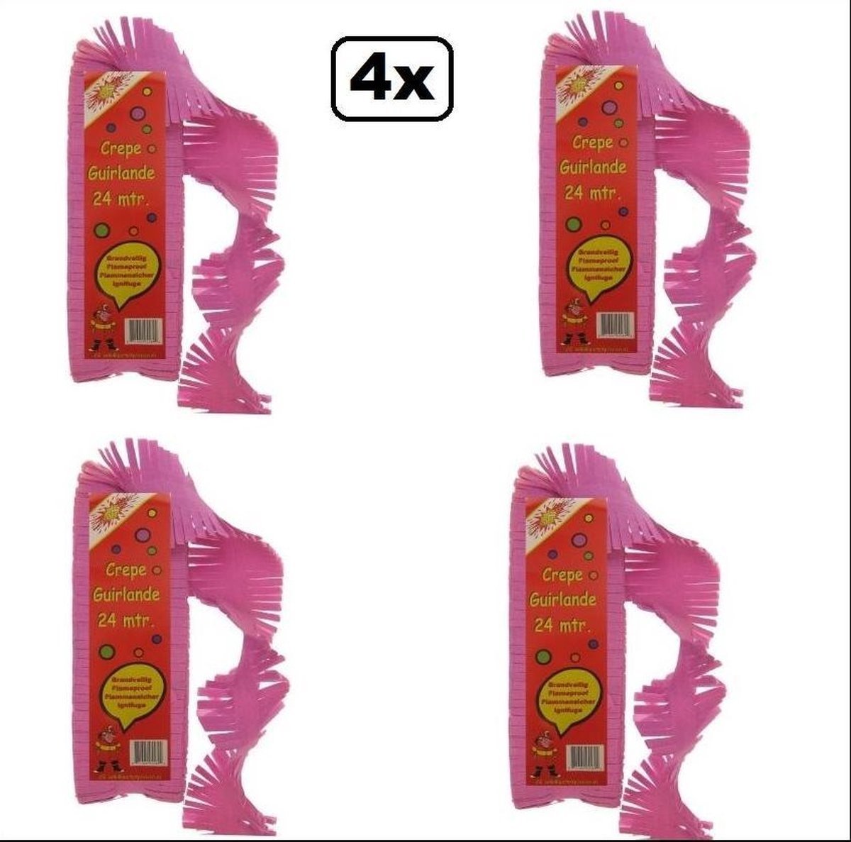 4 stuks Crepe guirlande brandveilig rose/cerise 24 meter