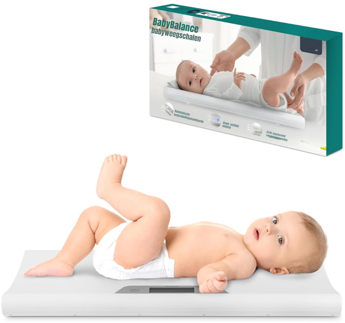 Allvia® Baby Weegschaal - Hangweegschaal - Babyweegschaal - Meetcapaciteit van 50 g tot 40 kg - Wit - 63cm x 30cm x 6cm