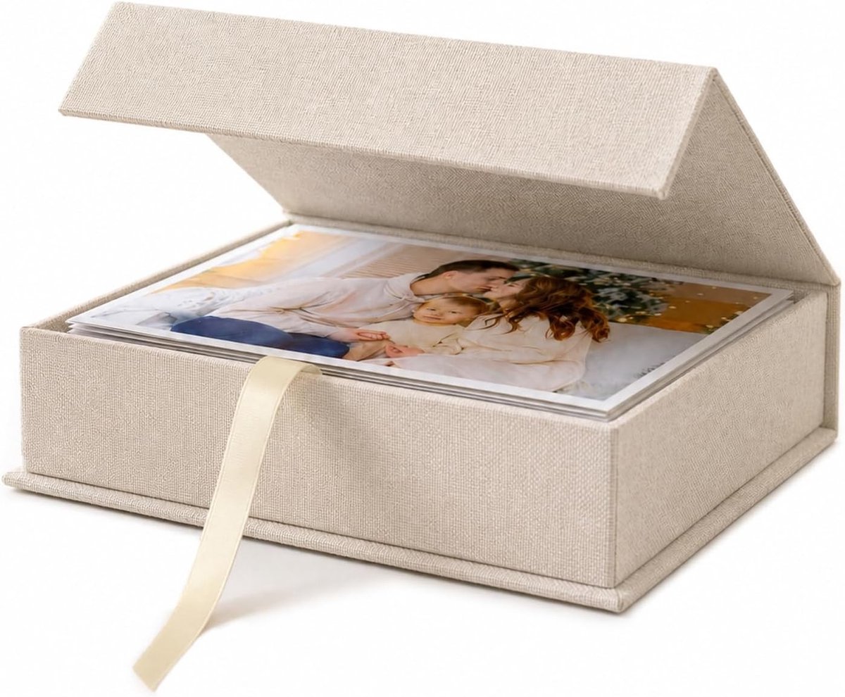 Opslagdoos voor Foto's, Certificaten en Scrapbooking Accessoires - Herinneringen en Sieraden Bewaren, 10 x 15 cm, Linnen Foto Box