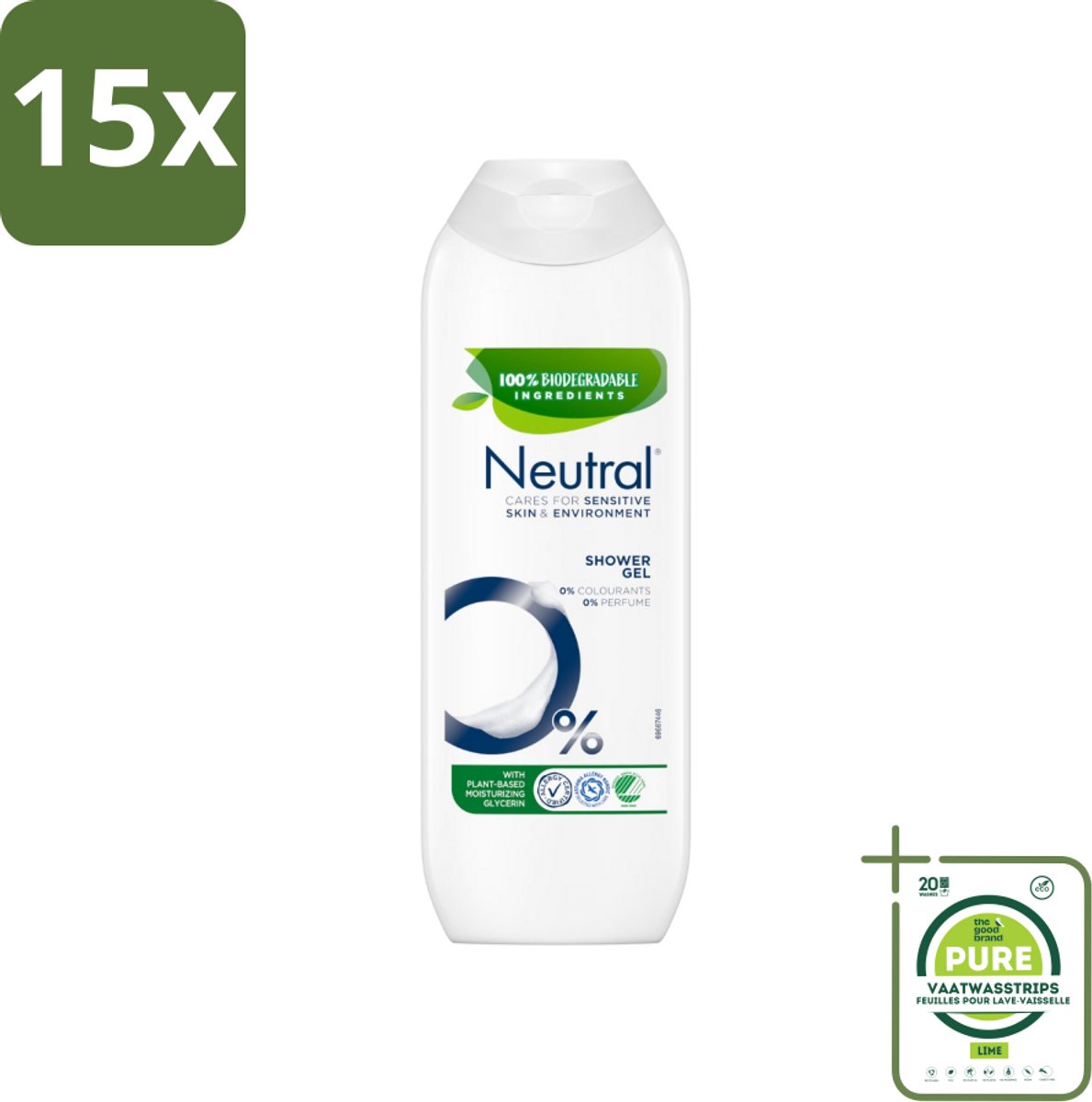 15 x Neutral - Douchegel - Gevoelige Huid - 0% Kleurstof & Parfum - Met Plantaardige Glycerine - 250 ml - Grootverpakking - Gevoelige Huid - Douchegel - 0% Kleurstof - 0% Parfum - Plantaardige Glycerine