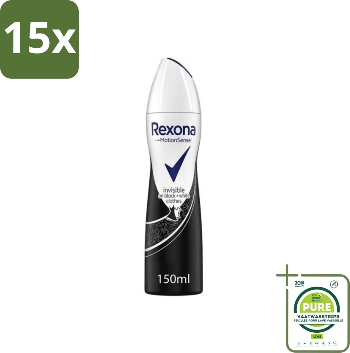 15 x Rexona - Invisible Diamond - Deodorant Spray - Anti-perspirant - 150 ml - Grootverpakking - Rexona Women Invisible Anti-transpirantspray - Anti-perspirant - Deodorant Spray - Zweetbescherming - Vlekkenbescherming