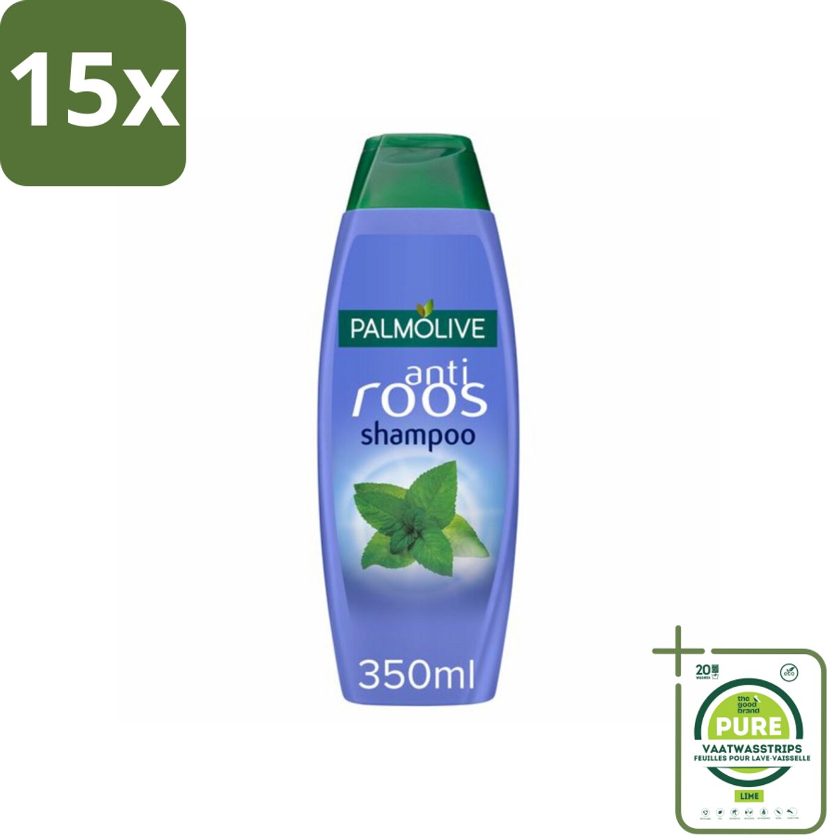 15 x Palmolive Shampoo Anti-Roos 350 ml - Grootverpakking - Anti-roos Shampoo - Wilde Munt Shampoo - Roosvoorkomend Shampoo - Gezonde Hoofdhuid - Verfrissend Haar