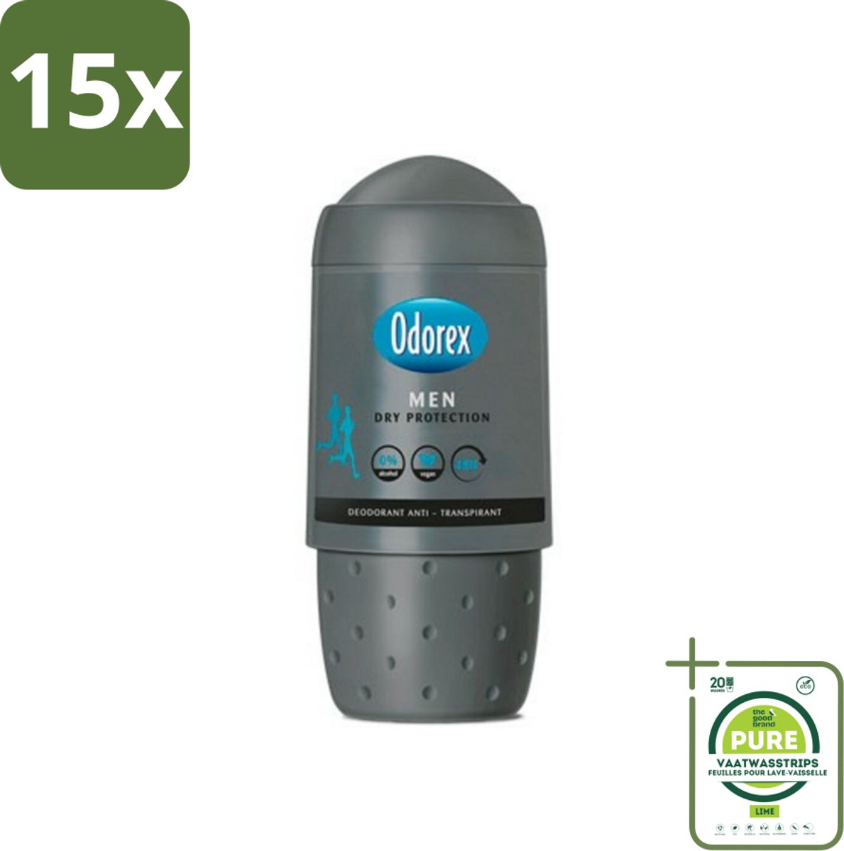 15 x Odorex Deodorant Roller For Men Dry Protection 50 ml - Grootverpakking - Mannelijke Deodorant - Anti-transpirant - Zweetbescherming - Alcoholvrije Deodorant - Droge Oksels