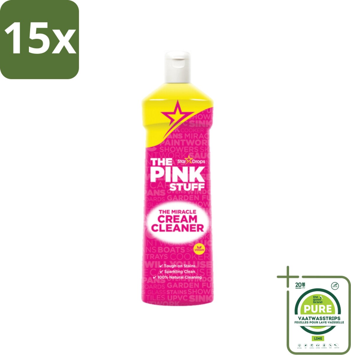 15 x The Pink Stuff - Miracle Cream Cleaner - Allesreiniger - Voor Keuken & Badkamer - 500ml - Grootverpakking - Schoonmaakcrème - Reinigingscrème - Keukenreiniger - Badkamerreiniger - Vetverwijderaar