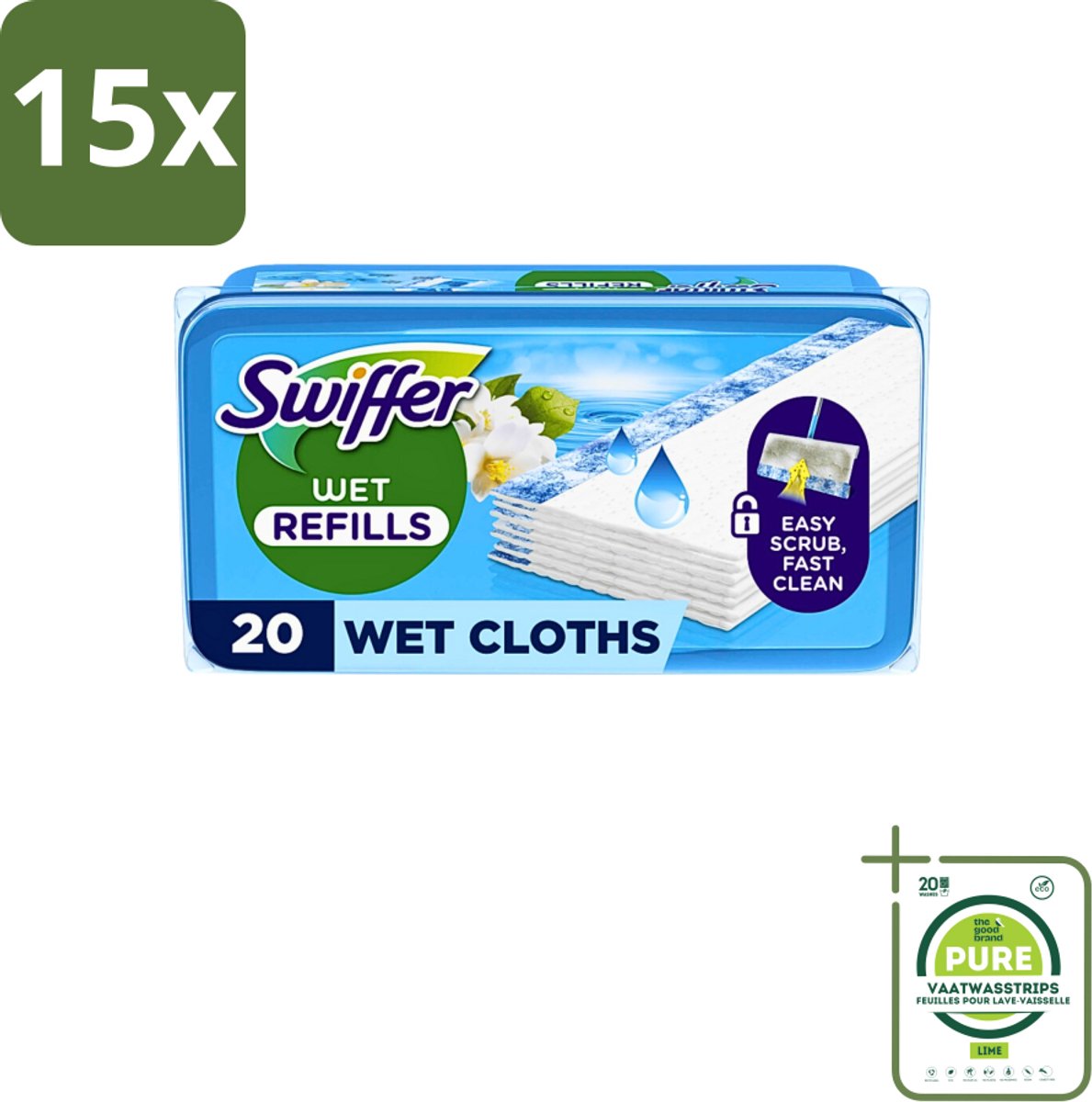 15 x Swiffer - Wet Vloerdoekjes Citrus - Navulling - 10 Doekjes - Grootverpakking - Vloerdoekjes - Citrusgeur - Schoonmaken - Vloerwisser - Vuil Verwijderen