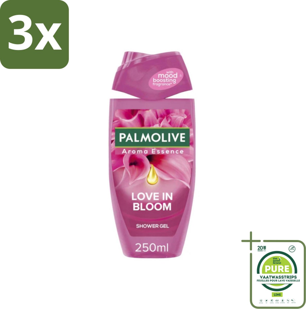 3 x Palmolive - Douchegel - Love in Bloom - Aroma Essence - 250 ml - Grootverpakking - Douchegel - Geur - Bloemengeur - Verfrissende Geur - Hydraterende Douchegel