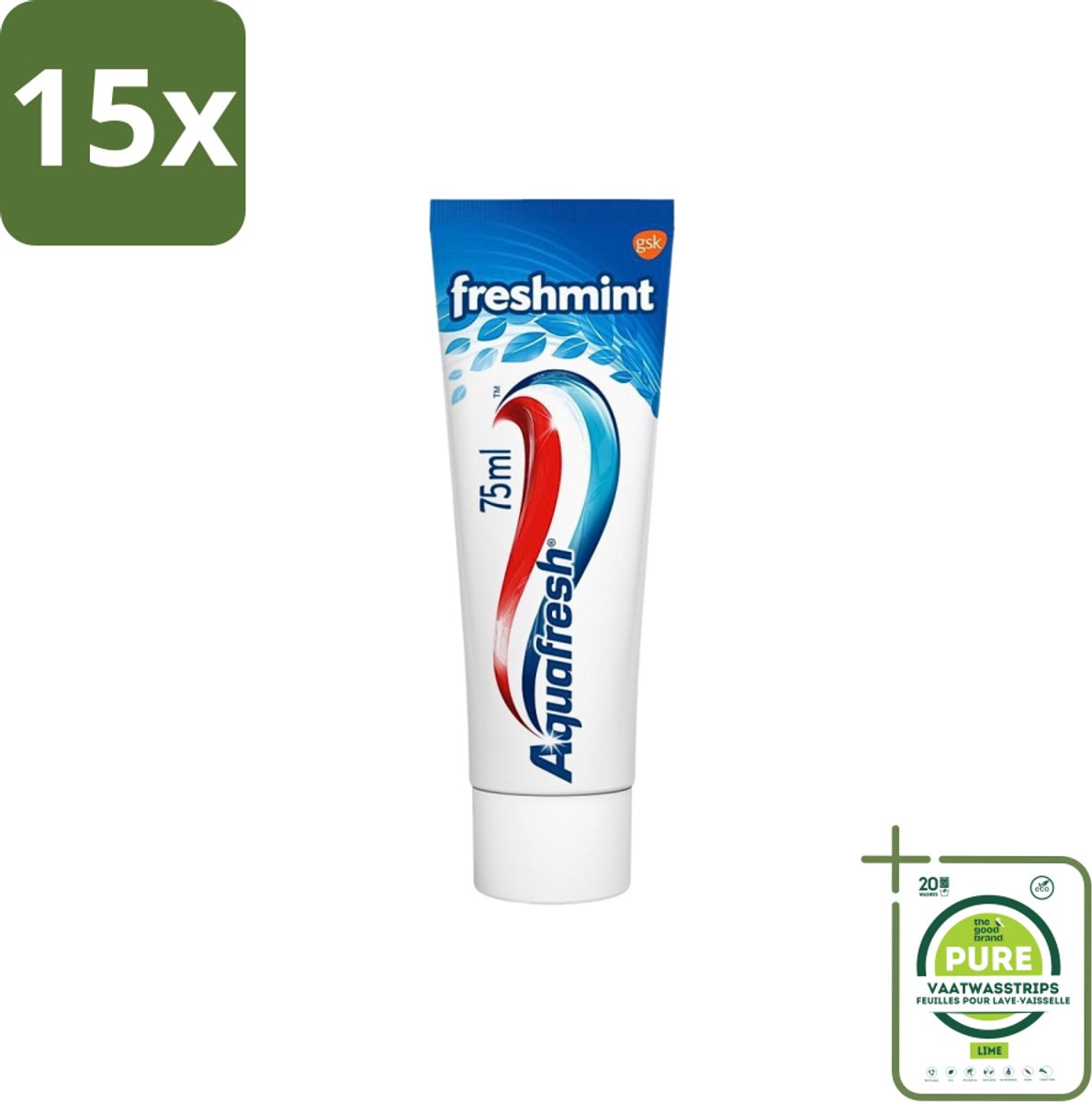 15 x Aquafresh Tandpasta Freshmint Frisse Adem 75 ml - Grootverpakking - Tandpasta - Suikerzuurbescherming - Gaatjes - Tandvleesproblemen - Tandplak
