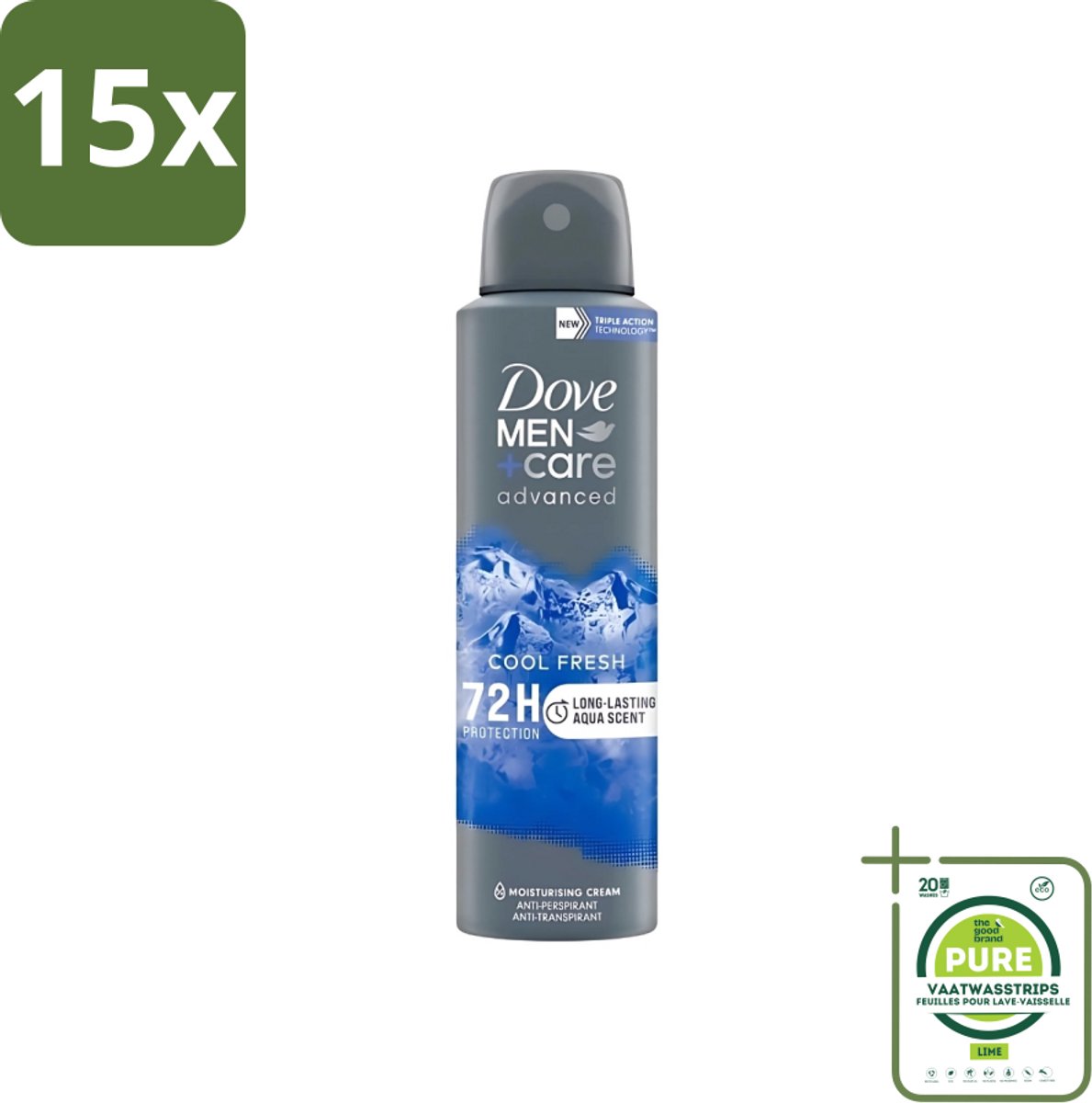 15 x Dove - Deodorant - Men Care Cool Fresh - Verfrissend en langdurige bescherming - 150 ml - Grootverpakking - Dove Men+Care Cool Fresh - Deodorant Spray - Anti-transpirant - Zweetbehandeling - Frisheid
