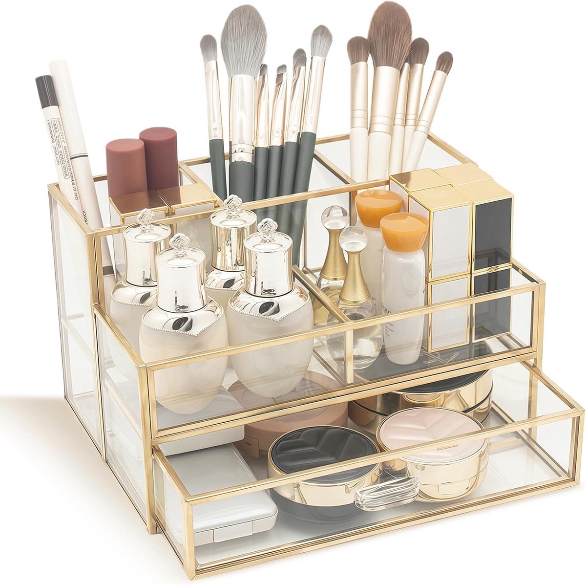Cosmetische Organizer met Lades voor Make-up, Make-upkwasten en Schoonheidsproducten - Glazen Opbergdoos voor Schoonheid en Organisatie